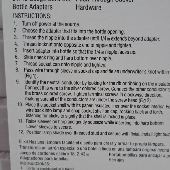 Bottle Lamp Kit For Light Bulbs, Turn A Vase Or Bottle Into A Lamp - Picture 4 of 5